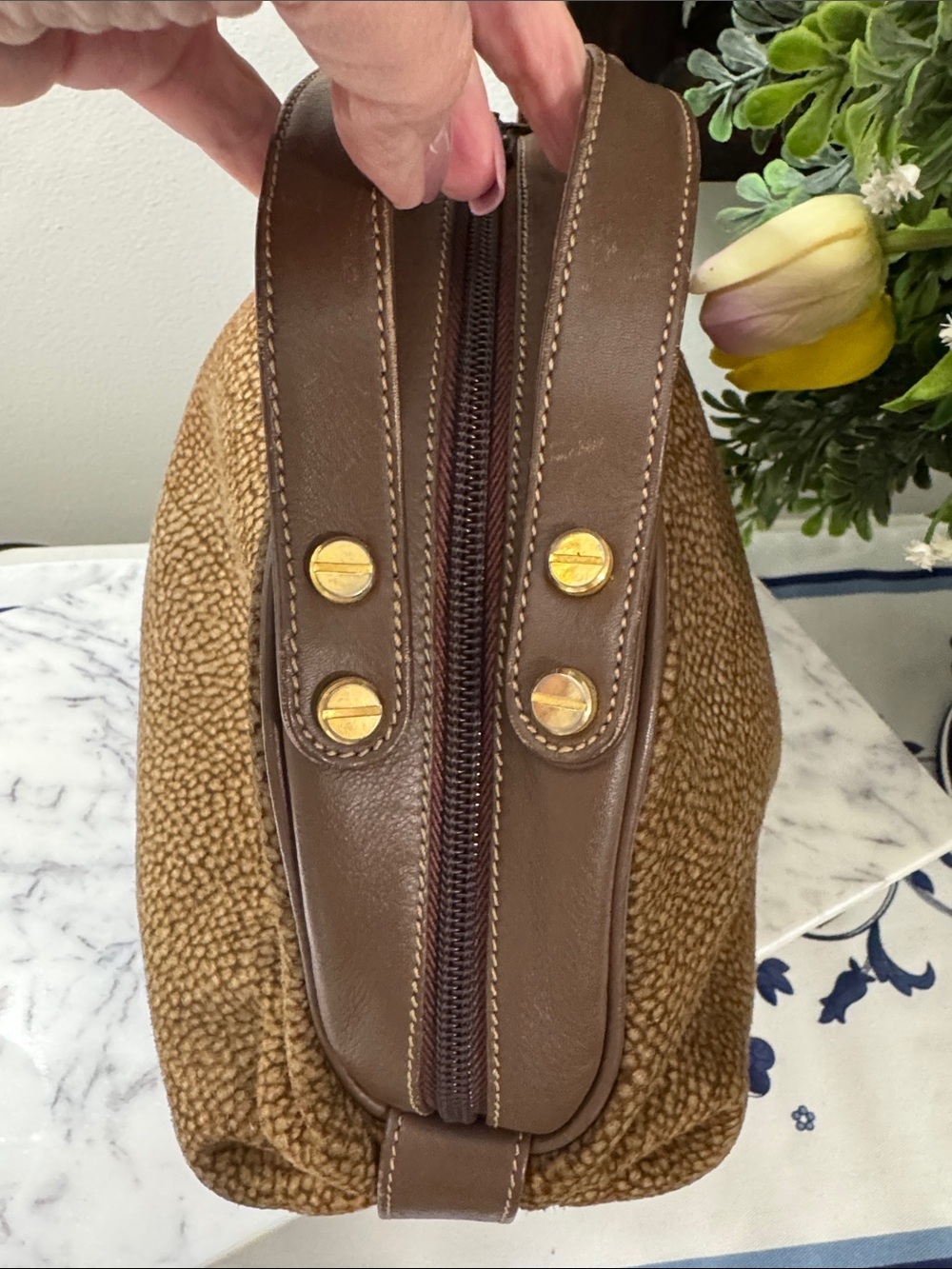 Borbonese Redwall  Brown Suede Dome Satchel / Handbag Vintage - Picture 4 of 15